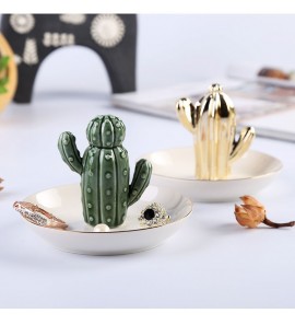 decorative ceramic crafts electroplating cactus plating storage jewelry holder