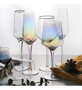 New style retro hammered glass hotel decoration diamond wine crystal glass plating goblet